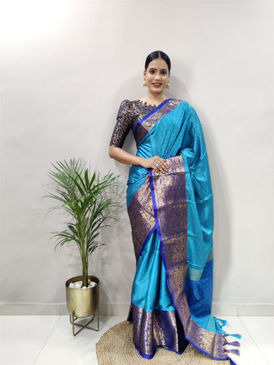 Blue Colour Cotton Silk Saree For Women's