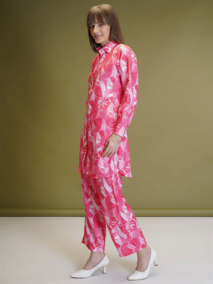 Abstract Print Shirt & Palazzos Co-Ord Set For Women