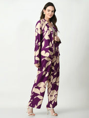 Classic Purple Shirt and Trousers Cotton Wear Co-Orde set for Women