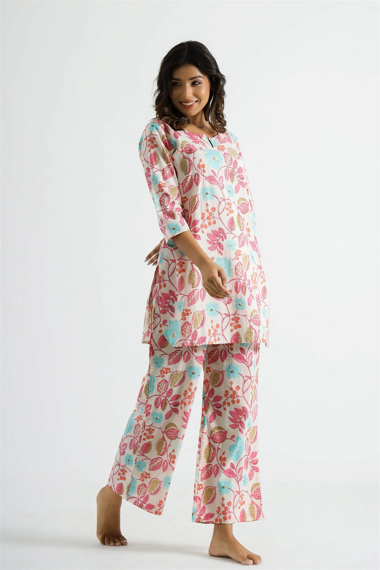 Floral Printed Pink Designer Co-ord Set For Women