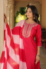 Fuchsia Pink Embroidered Designer Kurta With duppata and Bottom