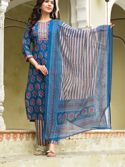 Aqua Blue color Simple and Beautiful Kurta set With Bottom and Dupatta