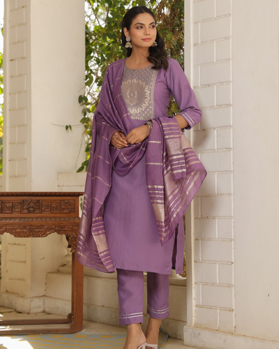 Beautiful and Simple Embroidered Kurta set With Bottom and Dupatta