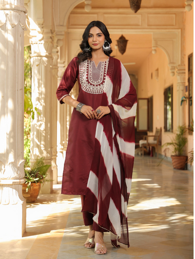 Embroidered Design Aari Work Chanderi Cotton Kurta With duppata and Bottom