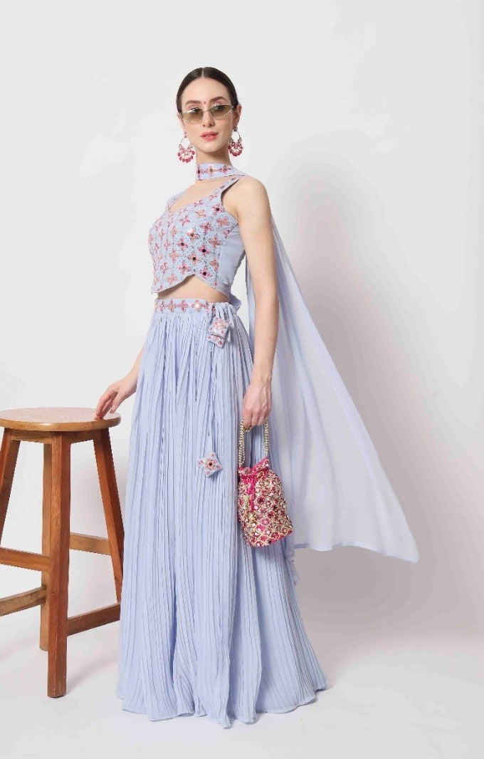 Sky Crush Pattern Party Wear Lehenga