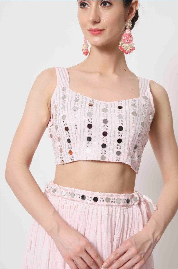 Baby Pink Crush Pattern Party Wear Lehenga