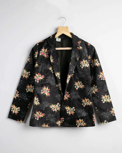 Black Colour Floral Printed Jacket For Women's