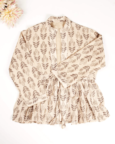 Beige & Grey Colour Printed Jacket For Women's