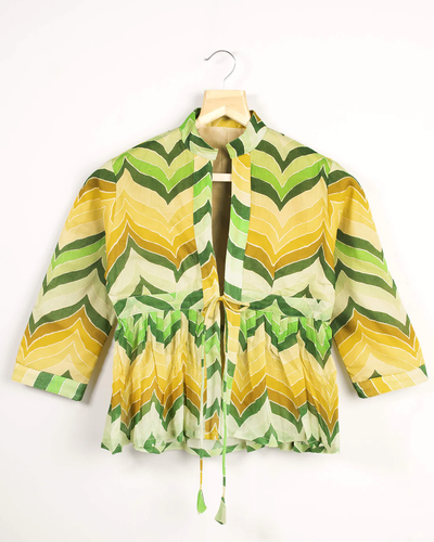 Green & Yellow Colour Printed Jacket For Women's