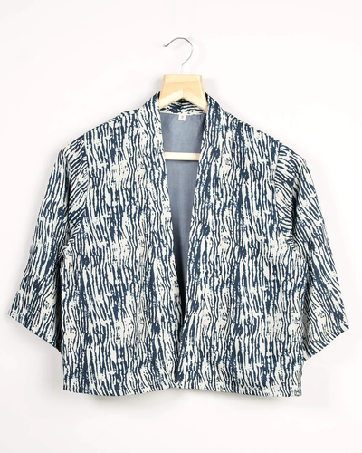 White & Blue Colour Printed Jacket For Women's