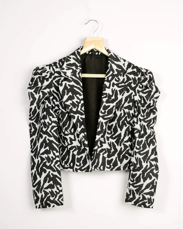 Black Colour Puff Sleeve Zebra Printed Jacket For Women's