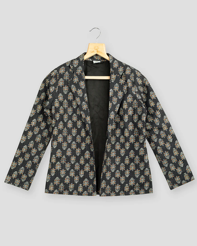 Black Colour Ajrakh Printed Jacket For Women's