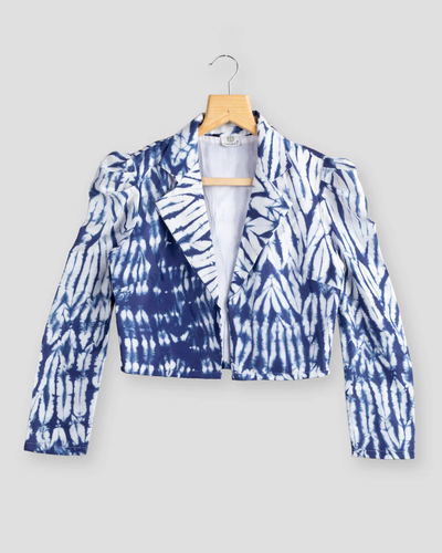 Blue Colour Puff Sleeve Printed Jacket For Women's