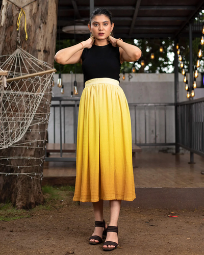 Yellow Colour Midi Skirt For Women's