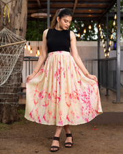 Beige Colour Tie & Dye Midi Skirt For Women's