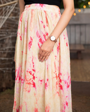 Beige Colour Tie & Dye Midi Skirt For Women's