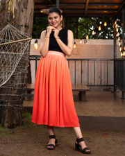 Orange Colour Midi Skirt For Women's