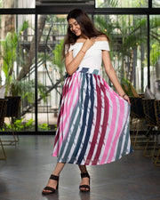 Pink & Grey Colour Leheriya Midi Skirt For Women's