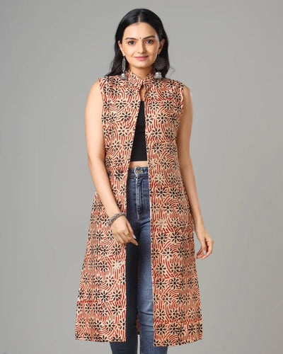 Peach Colour Printed Long Jacket For Women's