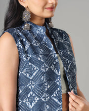 Indigo Printed Long Jacket For Women's