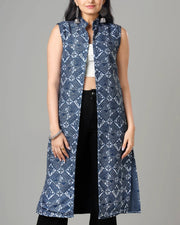 Indigo Printed Long Jacket For Women's