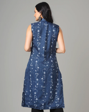 Indigo Printed Long Jacket For Women's