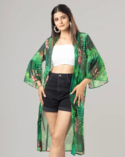 Green Colour Floral Printed Kimono Shrug For Women's