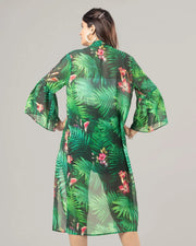 Green Colour Floral Printed Kimono Shrug For Women's