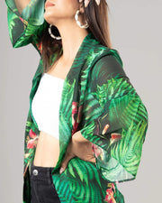 Green Colour Floral Printed Kimono Shrug For Women's