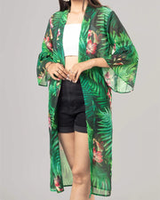 Green Colour Floral Printed Kimono Shrug For Women's