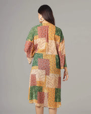 Green Colour Block Printed Waterfall Shrug For Women's