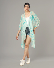 Sky Blue Colour Shibori Printed Waterfall Shrug For Women's