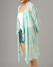 Sky Blue Colour Shibori Printed Waterfall Shrug For Women's