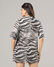 Black Colour Animal Printed Short Sleeve Shrug For Women's