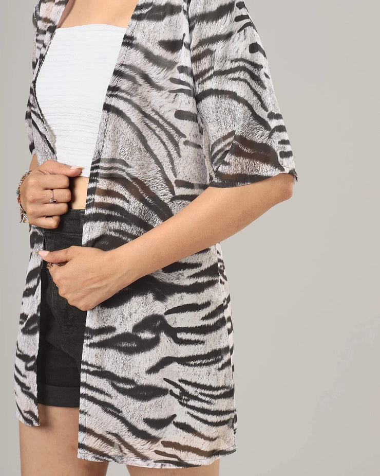 Black Colour Animal Printed Short Sleeve Shrug For Women's