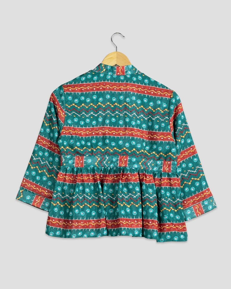 Green Colour Printed Jacket For Women's