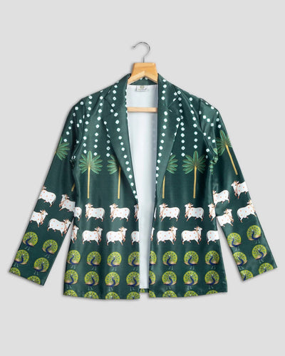 Green Colour Pichwaii Printed Jacket For Women's