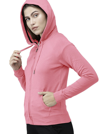 Pink Colour Premium Zip Hoodie For Women's