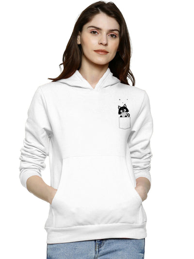 Cat Pocket Printed Premium Quality Hoodie For Women