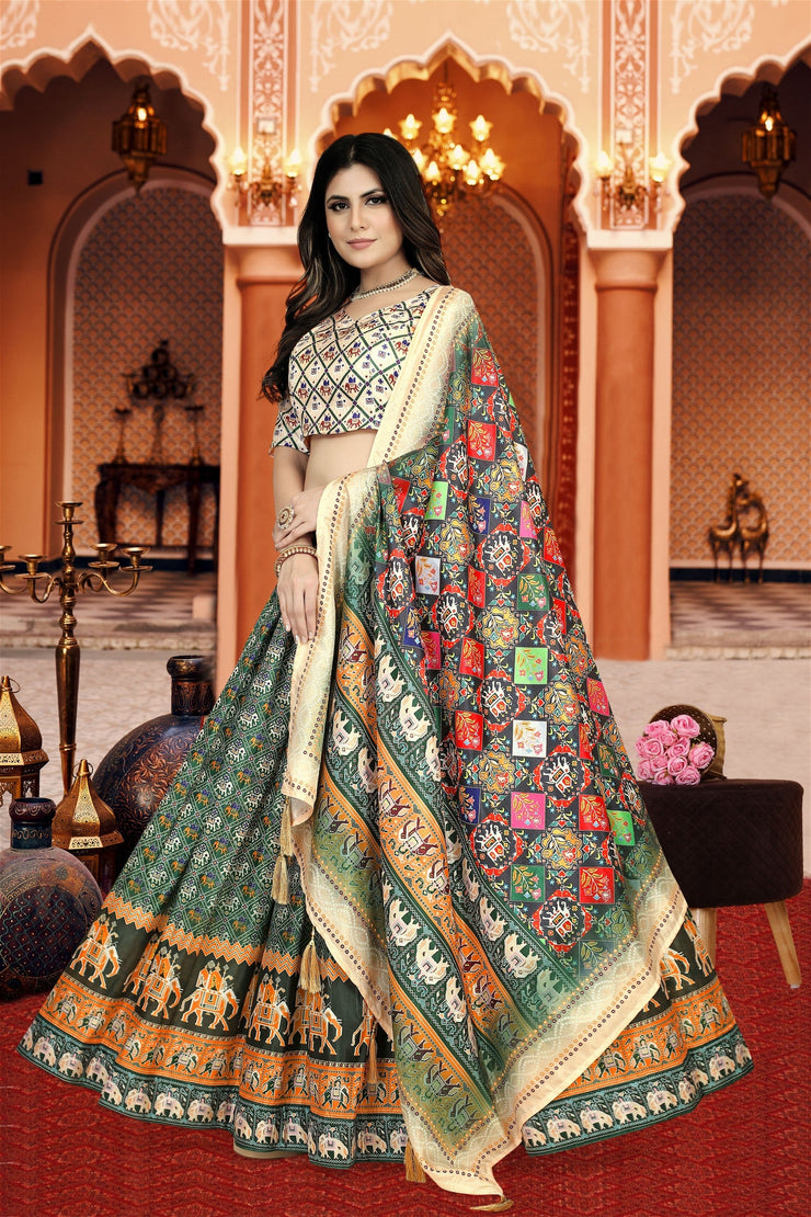 Digital Print Silk Lehenga Dola Choli With Latkan Dupatta