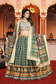 Digital Print Silk Lehenga Dola Choli With Latkan Dupatta