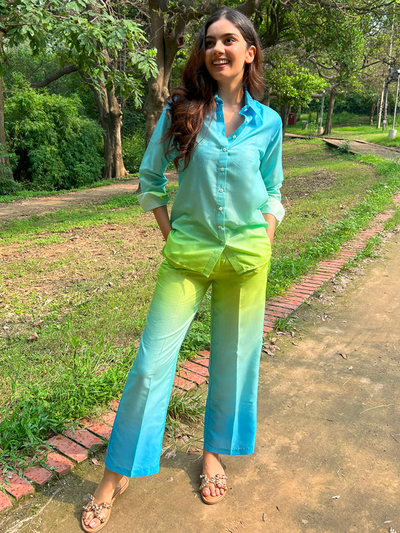 Ombre-Dyed Shirt And Pants Co-ord set