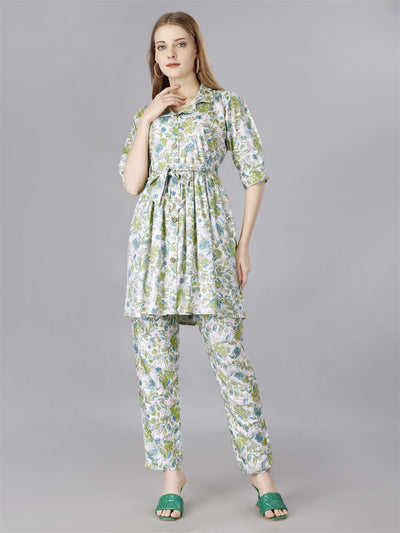 Printed Green2-Piece Shirt & Trousers Set