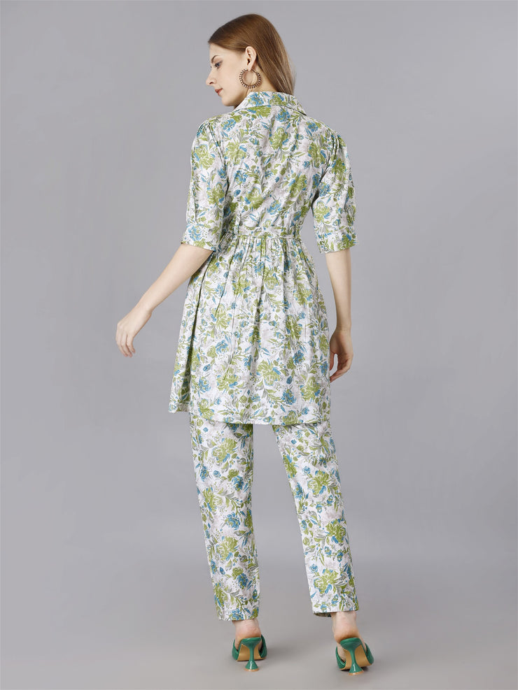 Printed Green2-Piece Shirt & Trousers Set